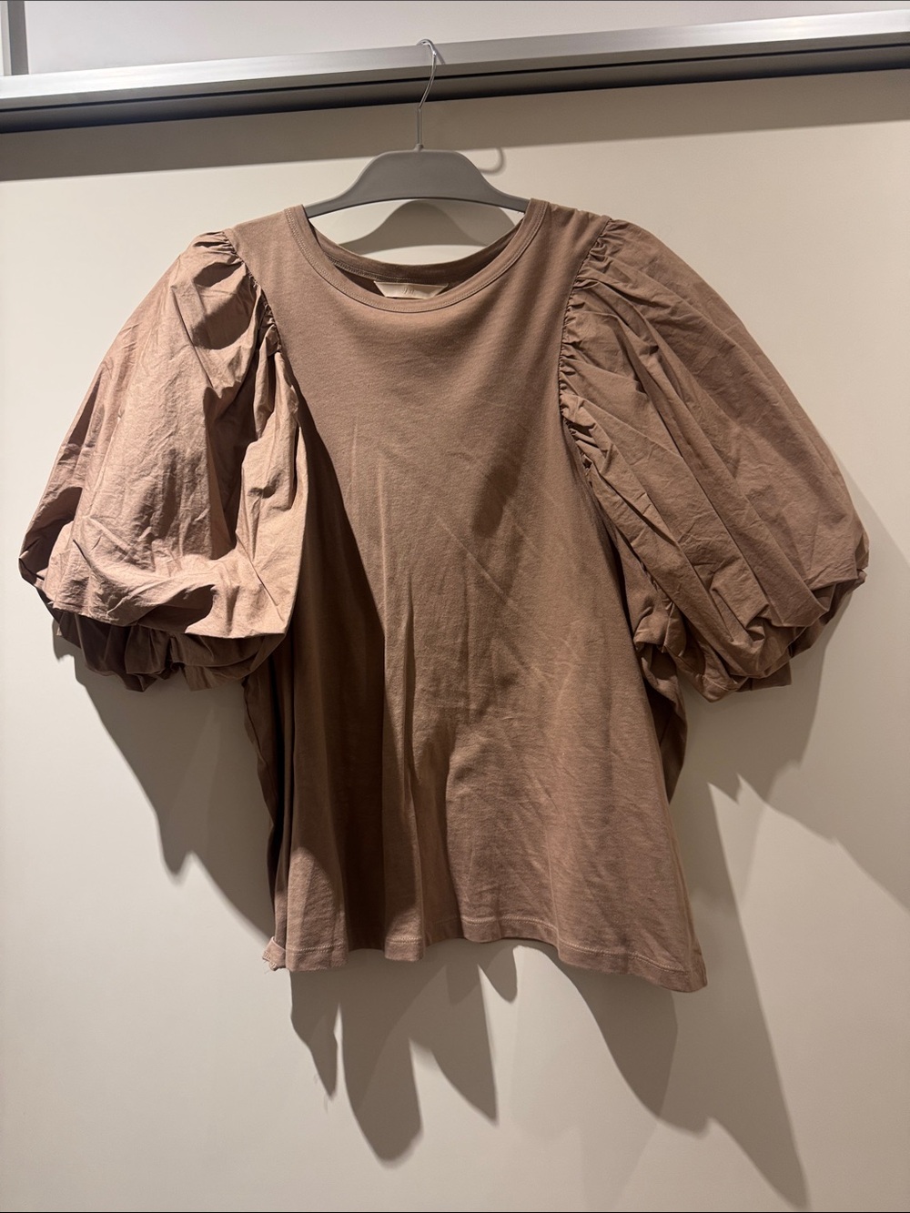 H&M Puff-Sleeve Tee in Brown